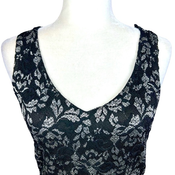 Y2K Black Mesh Silver Metallic Midi Dress Sm Whimsygoth Witchy  Evening Party - Picture 5 of 10